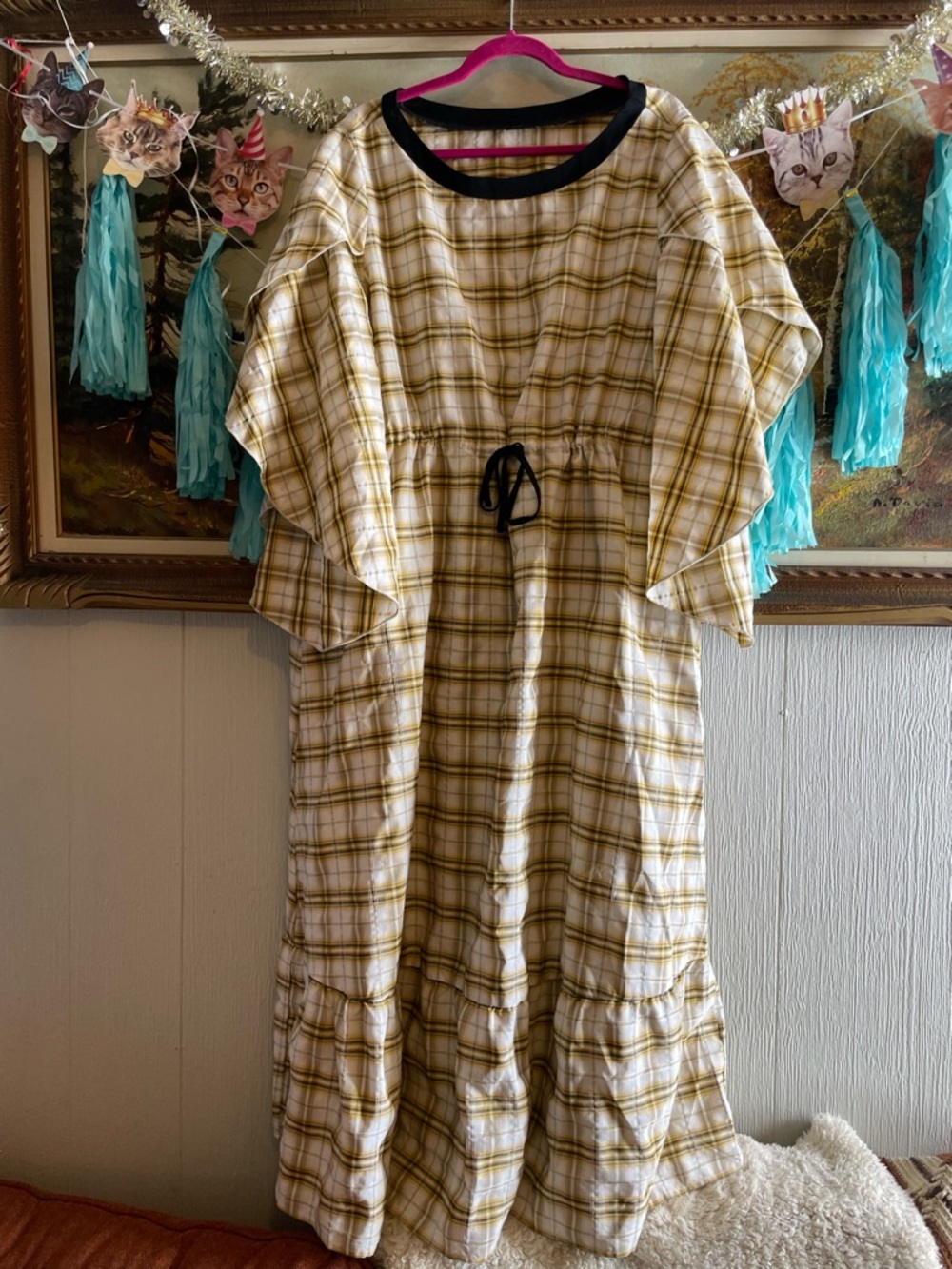 Oversized Plaid Drawstring Waist Maxi Dress. Size XXL/1X.